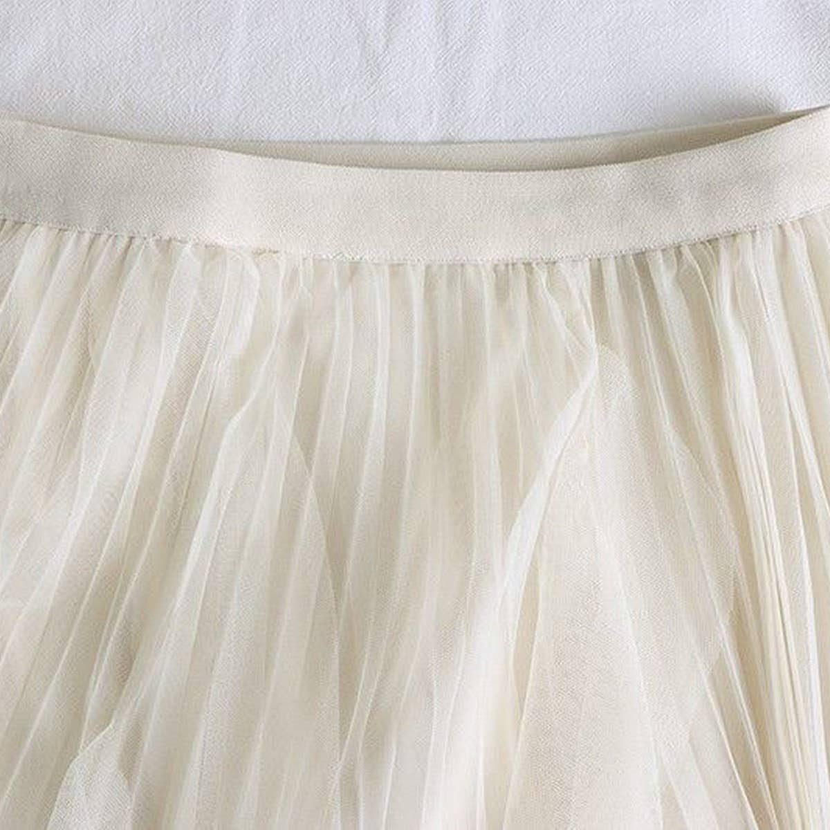 TULLE SKIRT MID-LENGTH HIGH WAIST PLEATED SKIRT