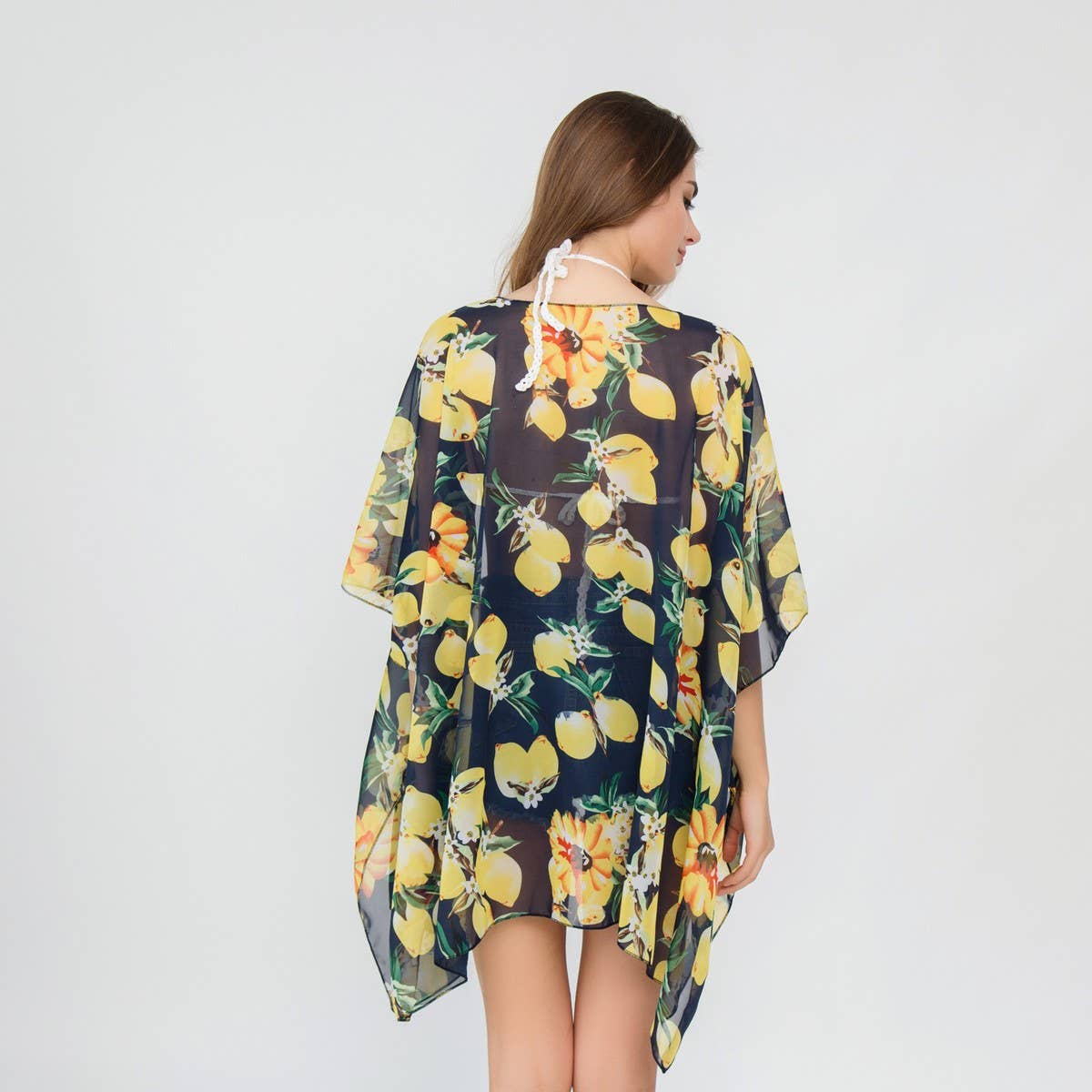 LEMON PRINT OPEN FRONT KIMONO CARDIGAN FOR SUMMER