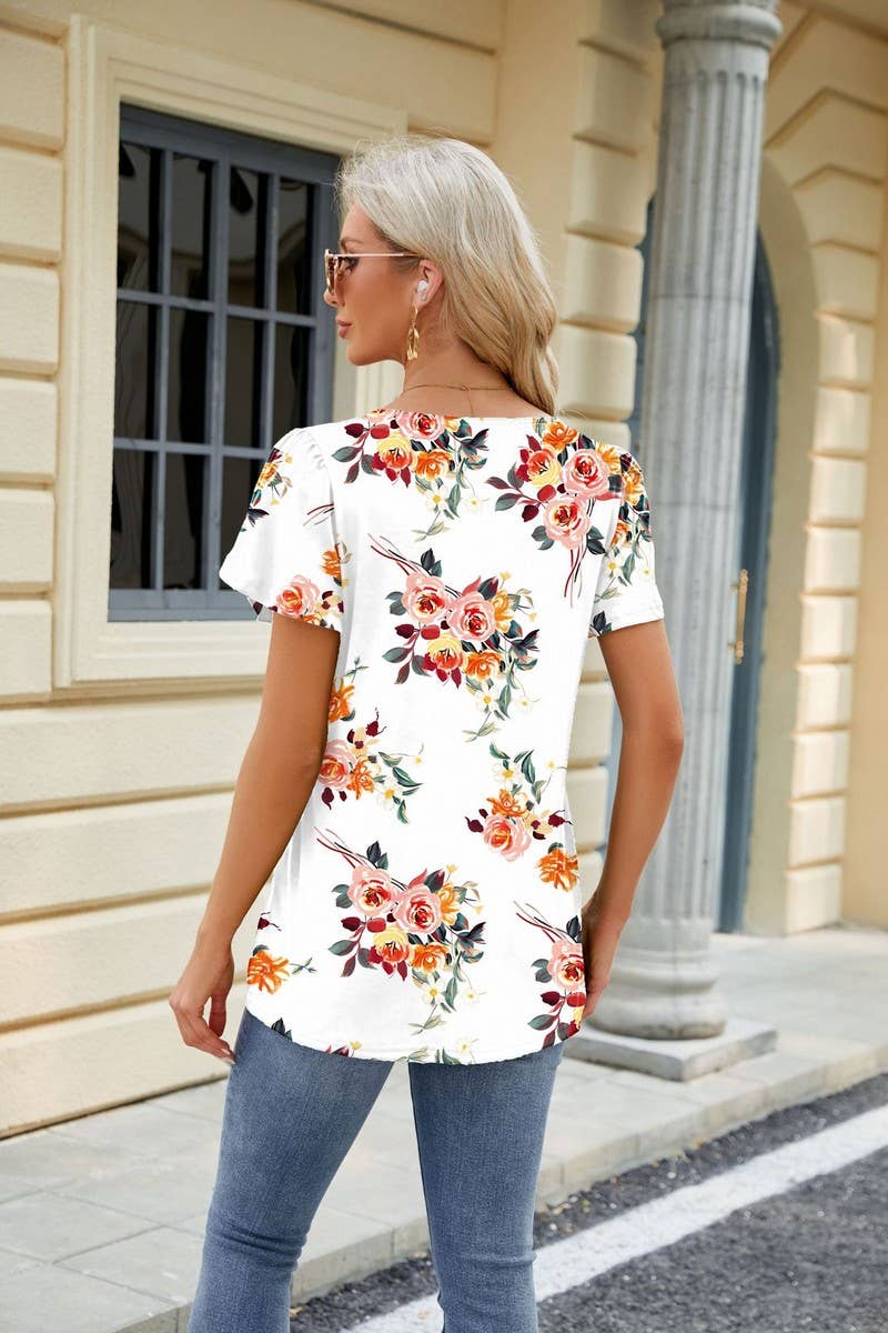 STYLISH SQUARE COLLAR PETAL SLEEVE PRINTED SHIRT_CWTSTS0344