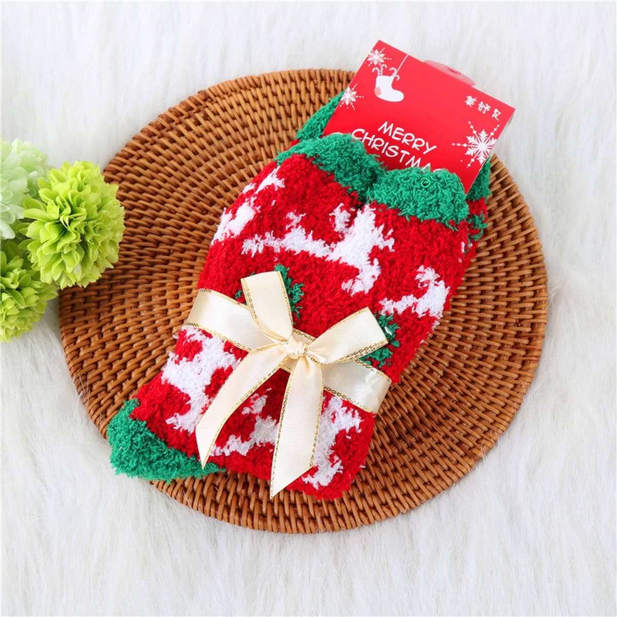 CHRISTMAS TREE THICKENED BOW CHRISTMAS SOCKS