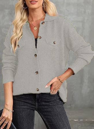 WAFFLE KNIT JACKET CASUAL BUTTON-DOWN SHIRT
