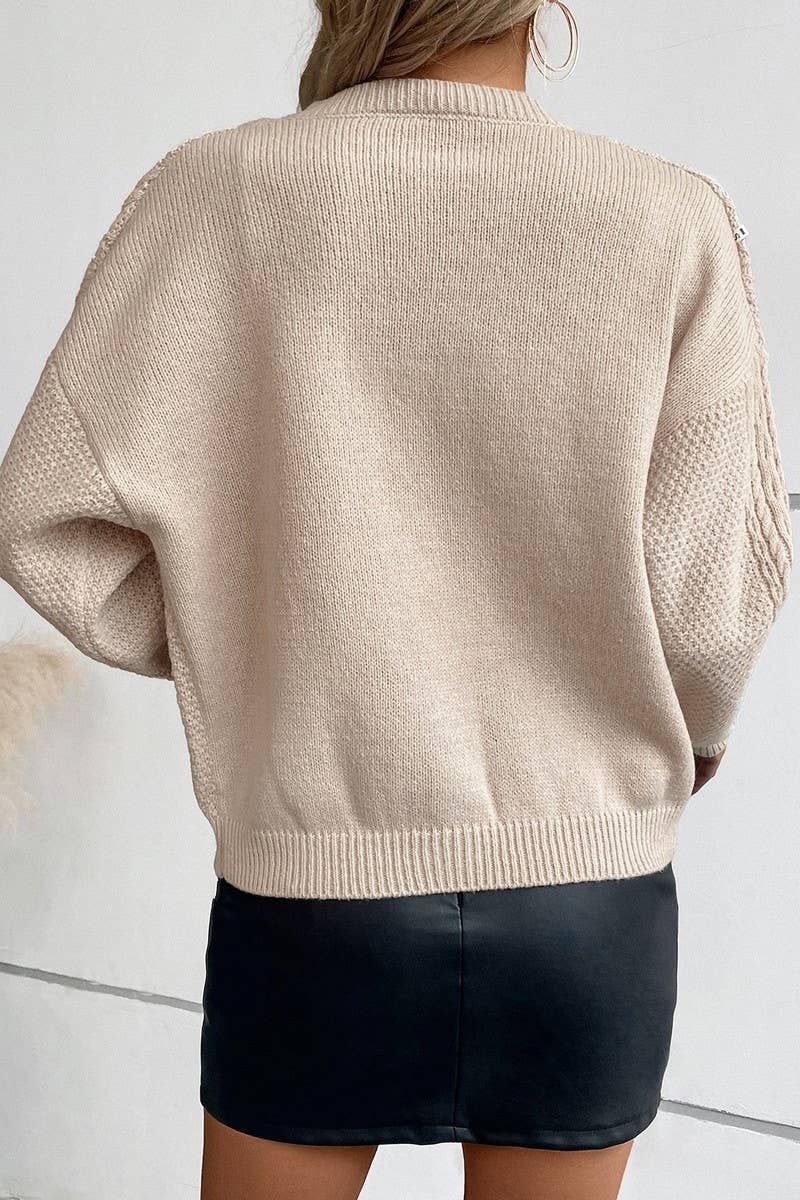 CWOCAL0853_CREW NECK LONG SLEEVE BUTTON KNIT CARDIGAN