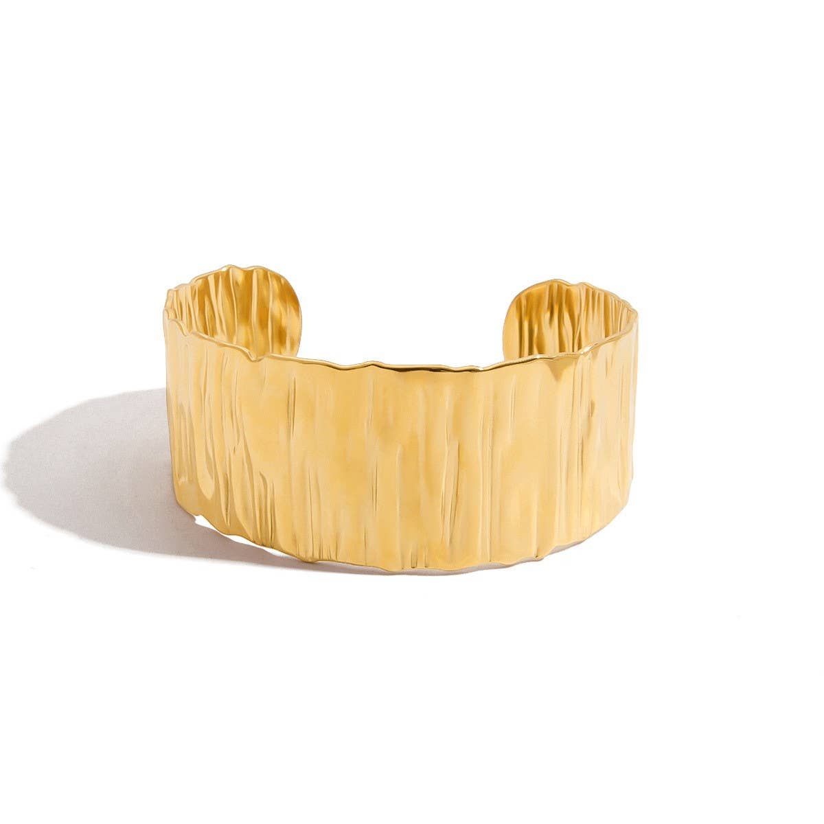 Minimalist Wide Textured Open Bangle, 18K Gold