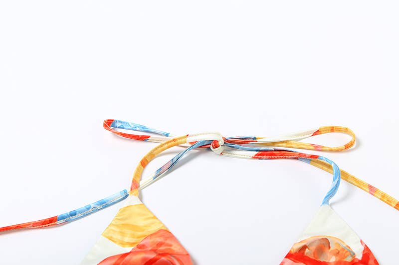 Sexy Tie Front Printed Bikini Three-Piece Set