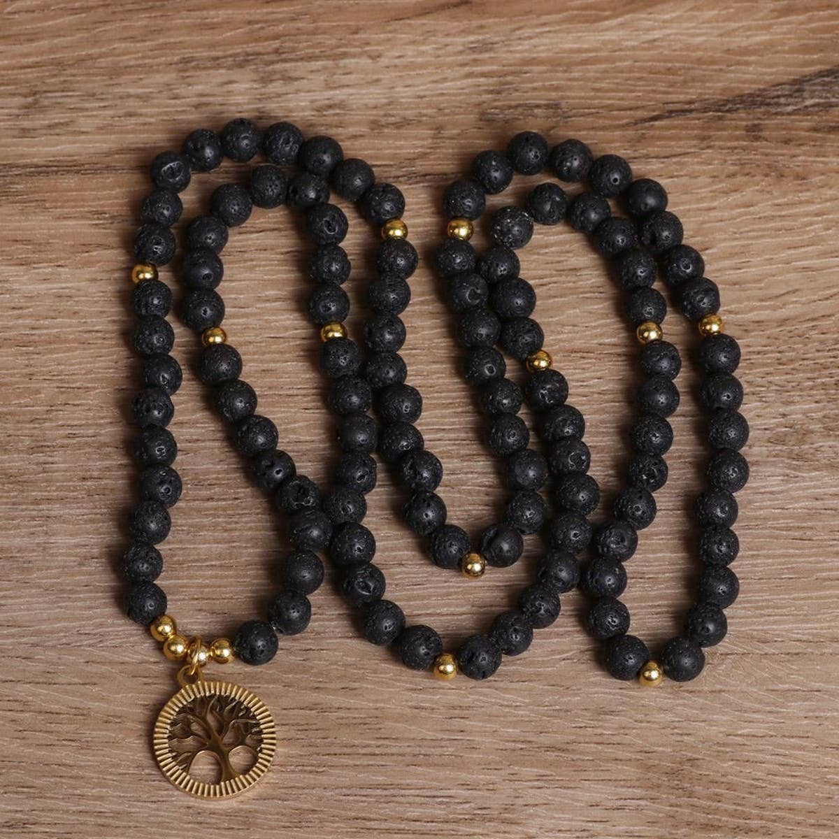 108 GOLDEN TREE OF LIFE PENDANT BEADED BRACELET_CWAJE3943