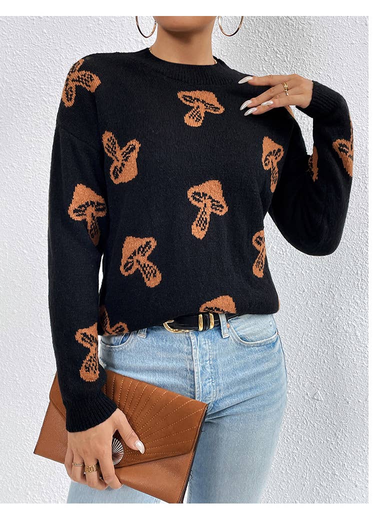 Skull Halloween jacquard crewneck pullover sweater
