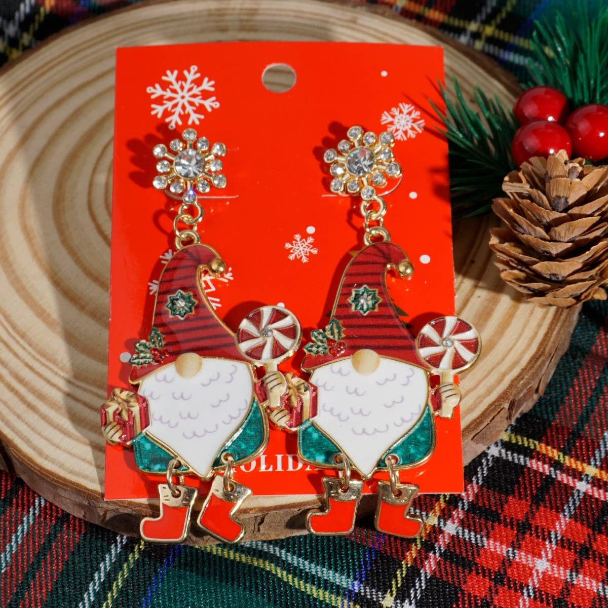 ALLOY DIAMOND CHRISTMAS EARRINGS AND PENDANT SET_CWMM2622