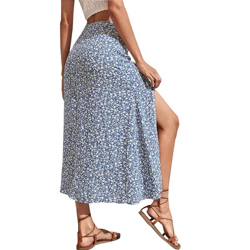 High-slit A-line body-hugging mid-waist skirt