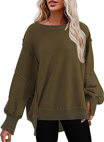 Solid-color round-neck casual loose sweatshirt