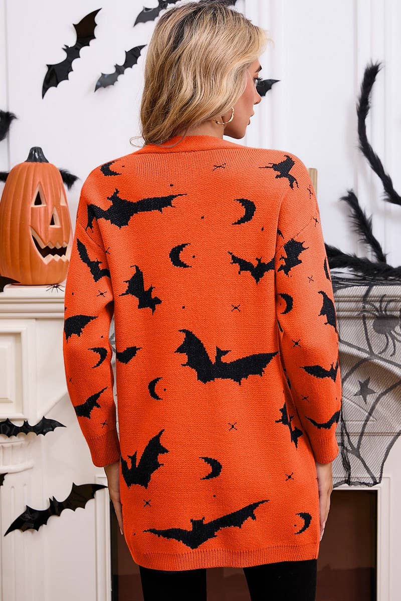 CWOCAL00697_HALLOWEEN BAT JACQUARD LONG SLEEVE CAPE CARDIGAN