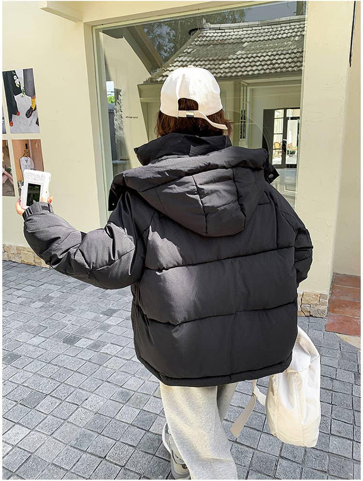 Large pocket paragraph hooded cotton jacket
