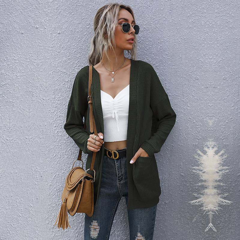 BASIC LONG SLEEVE SOLID COLOR UNBUTTONED CARDIGAN