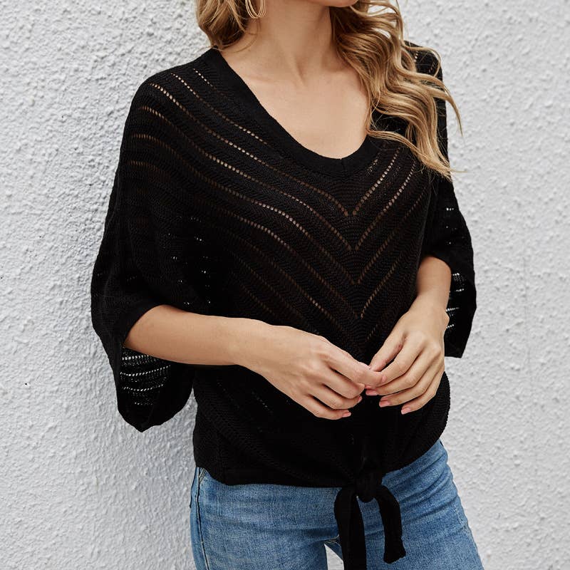 V-NECK SHORT-SLEEVED BAT-SLEEVE TOP