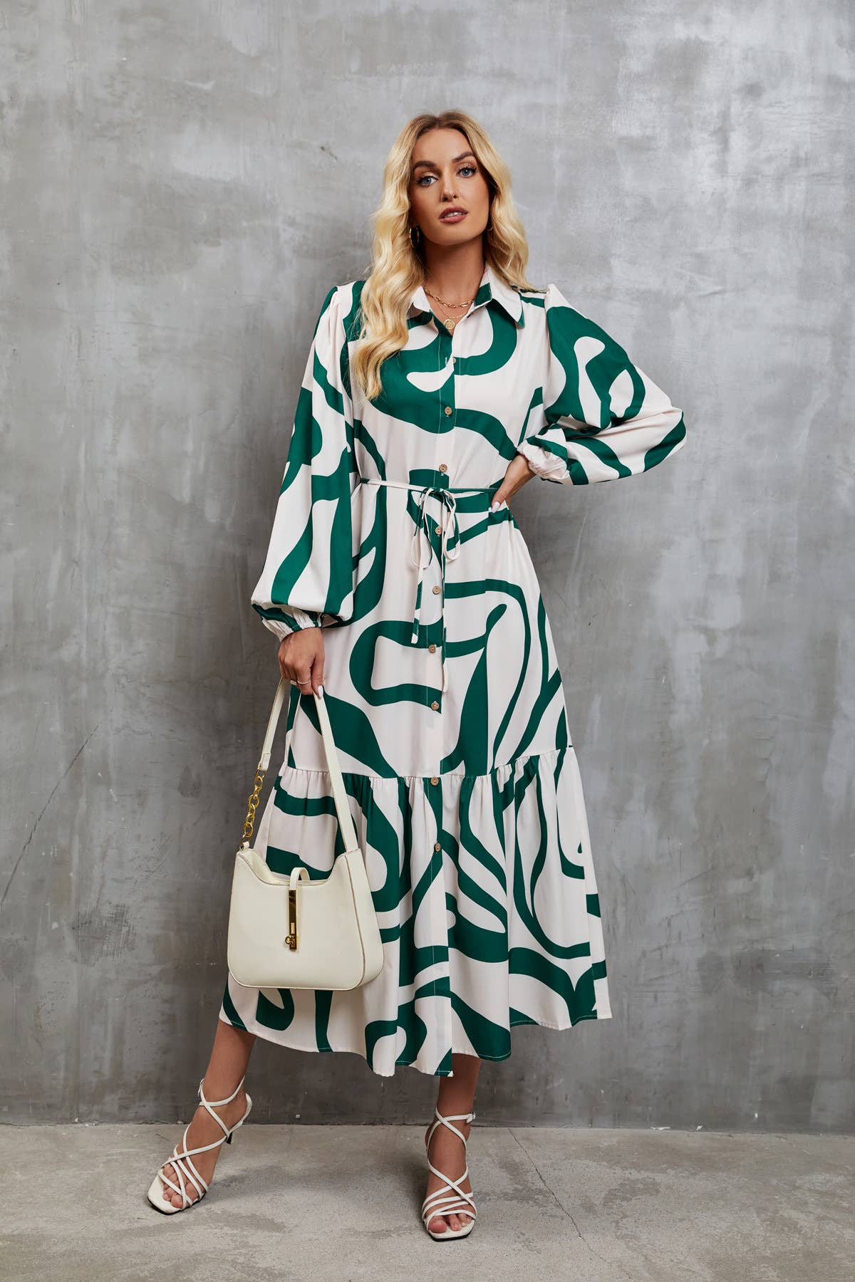 LACE-UP SHIRT DRESS WITH FASHION PRINT TEMPERAMENT