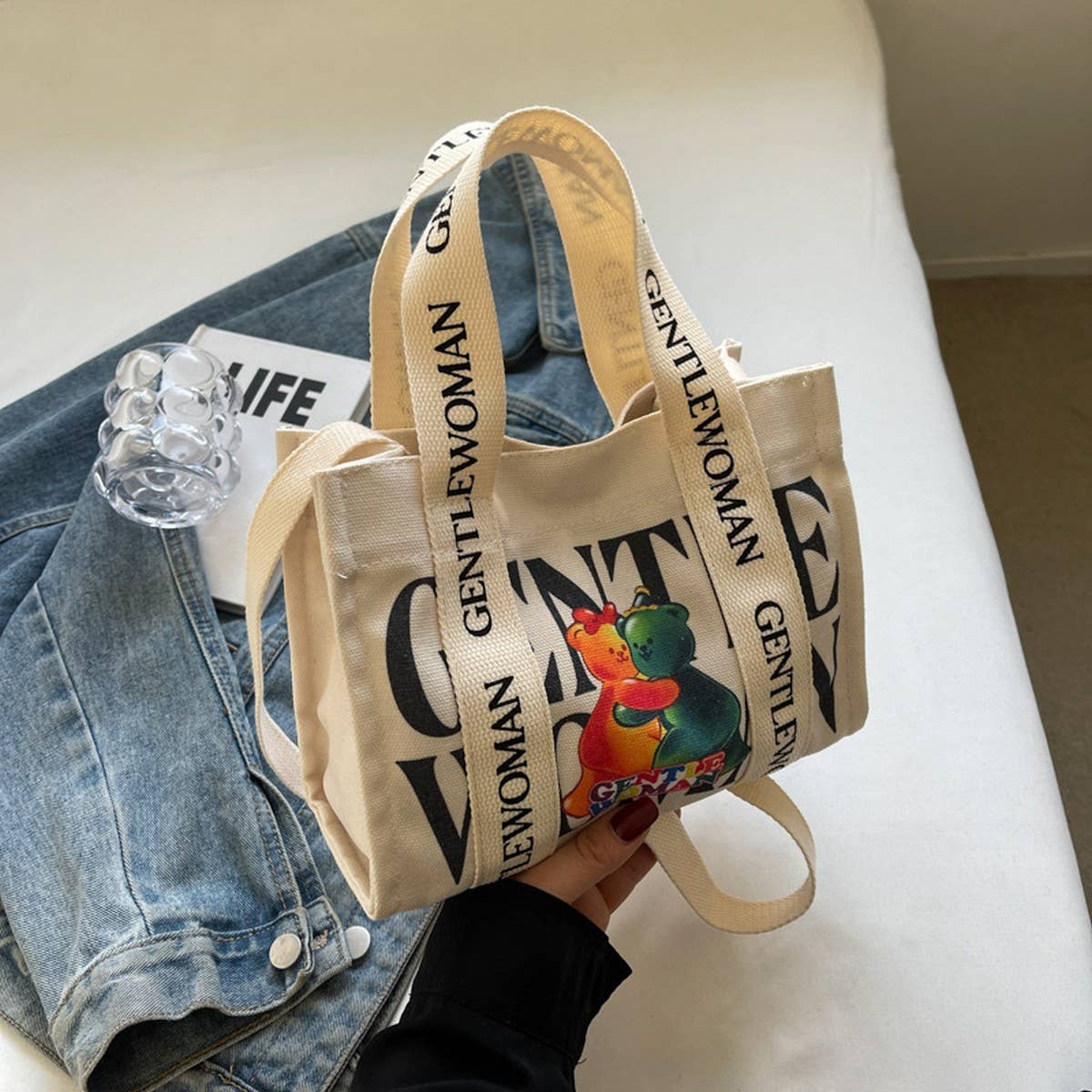 CASUAL PRINTED LETTER CANVAS BAG_CWAB2674