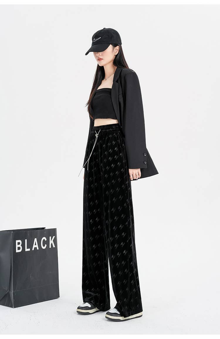 High waist plus velvet thick drapery pants