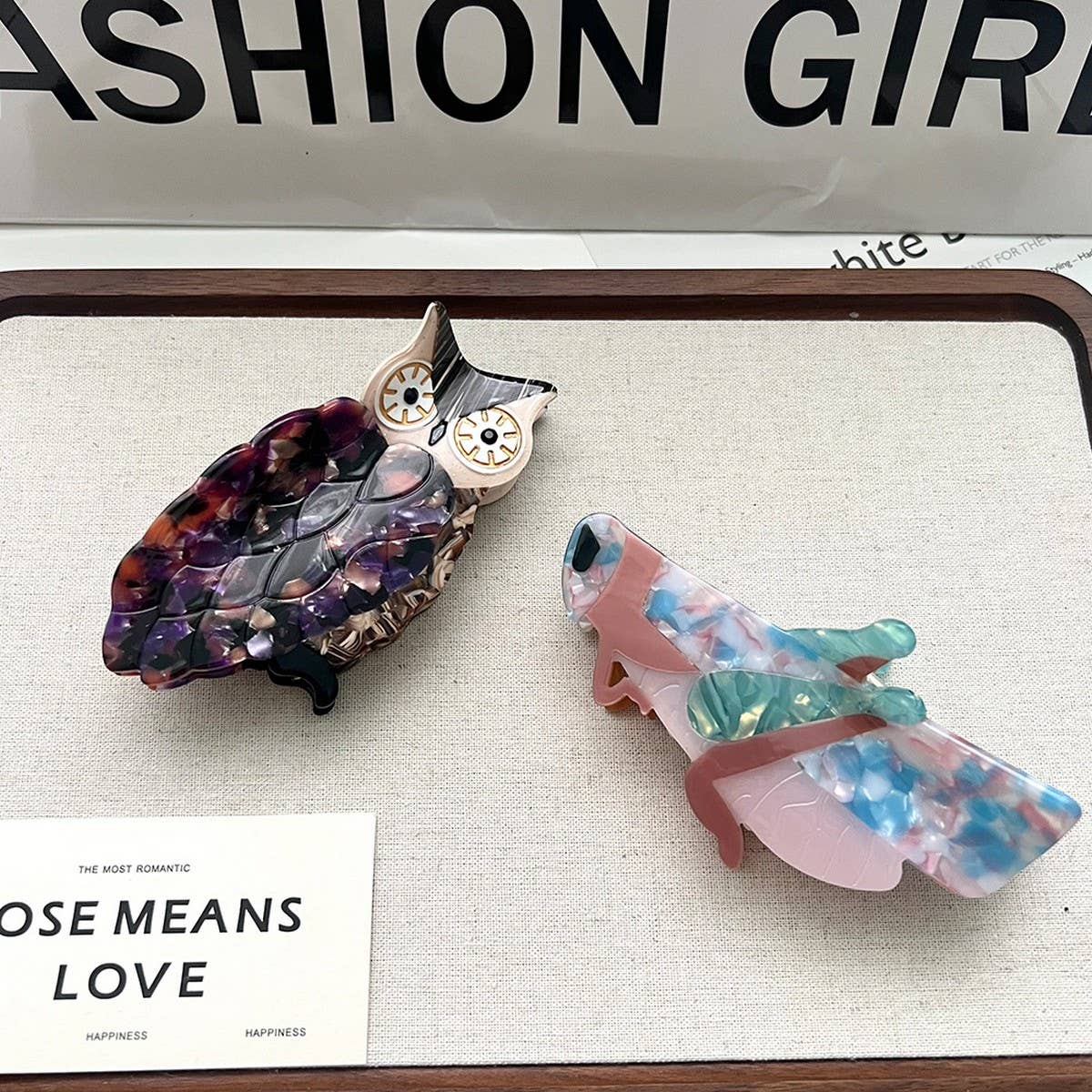 New Creative Owl & Grasshopper Acetate Hair Clip