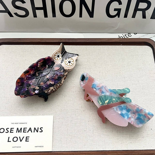 New Creative Owl & Grasshopper Acetate Hair Clip