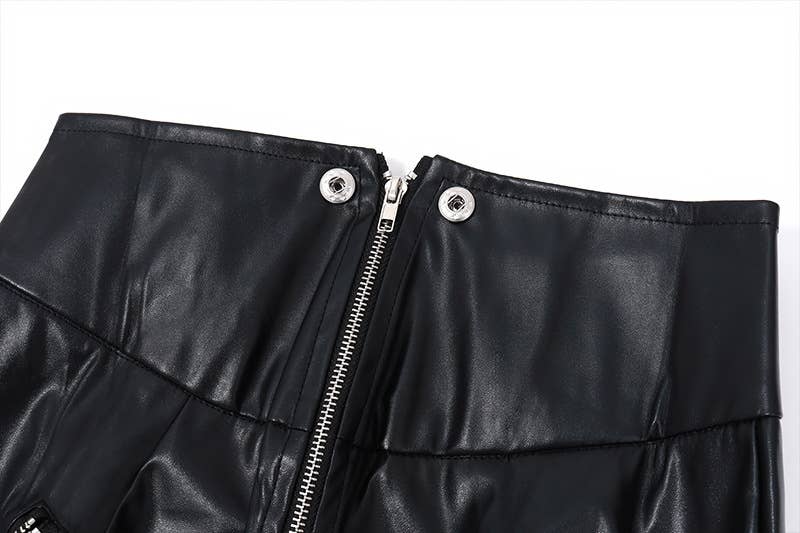 Fashion Sexy PU Leather Bodycon Zipper Mini Skirt
