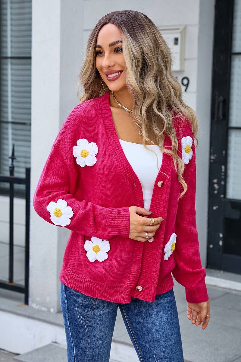 CWOCAL0911_FLORAL BUTTON KNIT CARDIGAN SWEATER