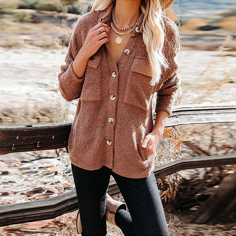 SOLID COLOR CORDUROY LONG SLEEVE CARDIGAN COAT