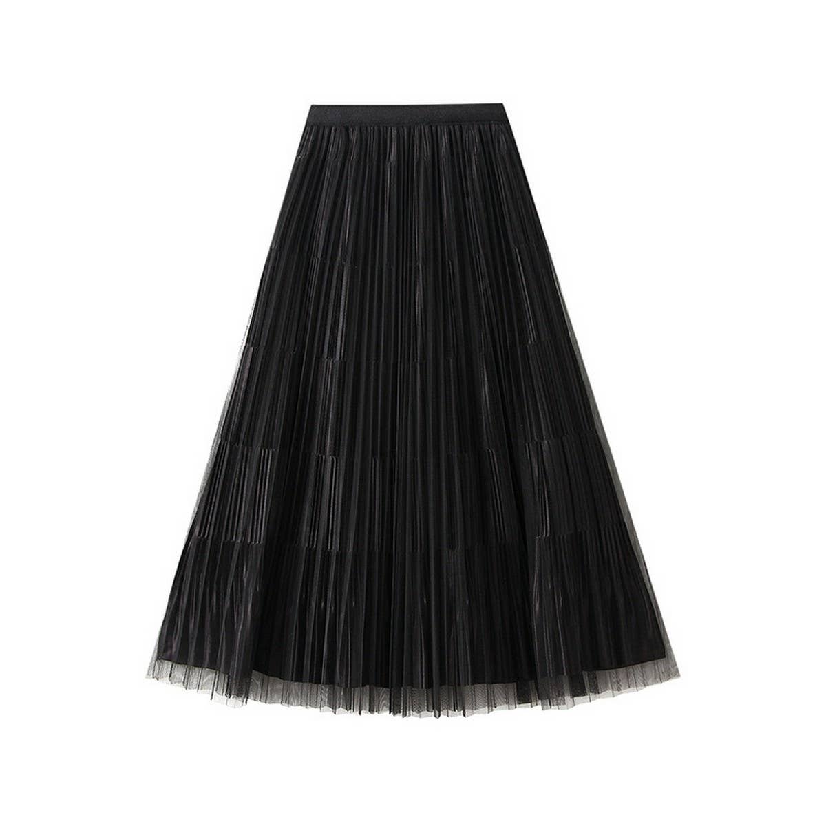REVERSIBLE MESH PLEATED SKIRT A-LINE SKIRT