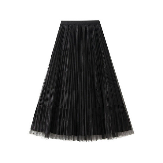 REVERSIBLE MESH PLEATED SKIRT A-LINE SKIRT