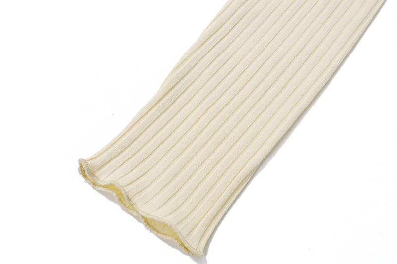 V-NECK LOW CUT THREAD FIT MIDRIFF LONG SLEEVE TOP