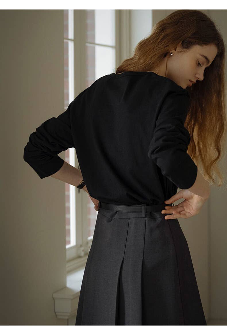 FASHIONABLE COTTON CREW-NECK LONG-SLEEVED TOP