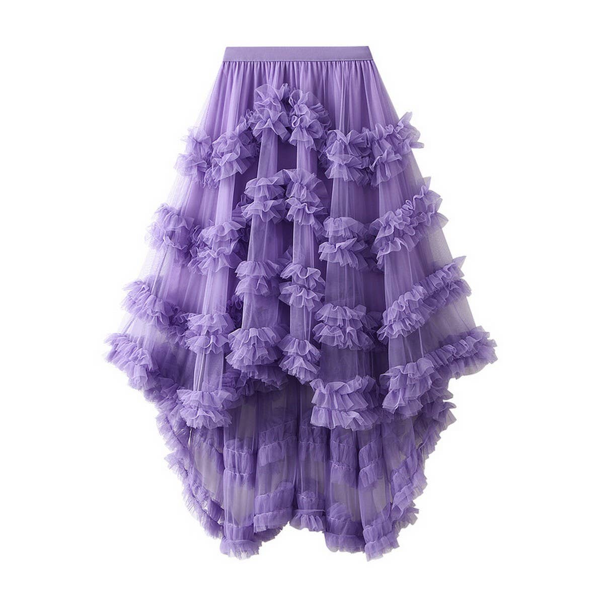 Candy Color Ruffle Tulle Irregular Midi Skirt_CWBMS0403