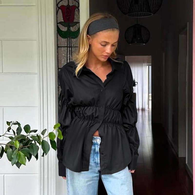 TEMPERAMENT CASUAL PLEATED SHIRT LONG SLEEVE