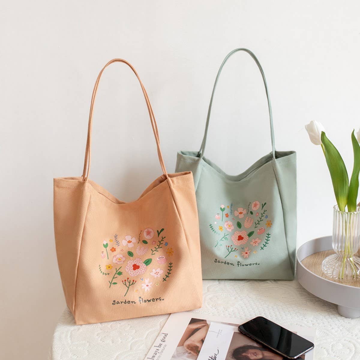 Floral Canvas Tote Bag for Women, Large Capacity_CWAB5621