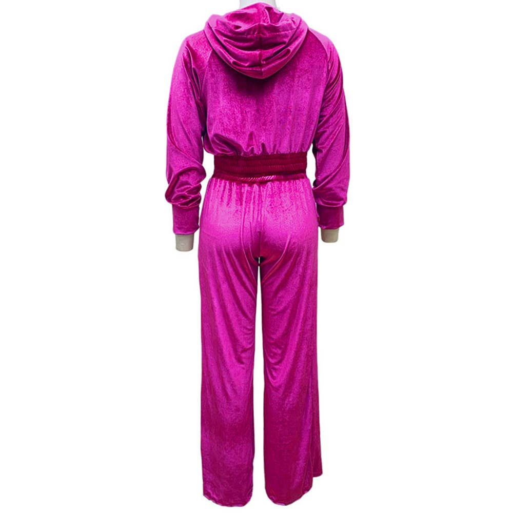 Hooded zipper jacket and velvet casual pants set