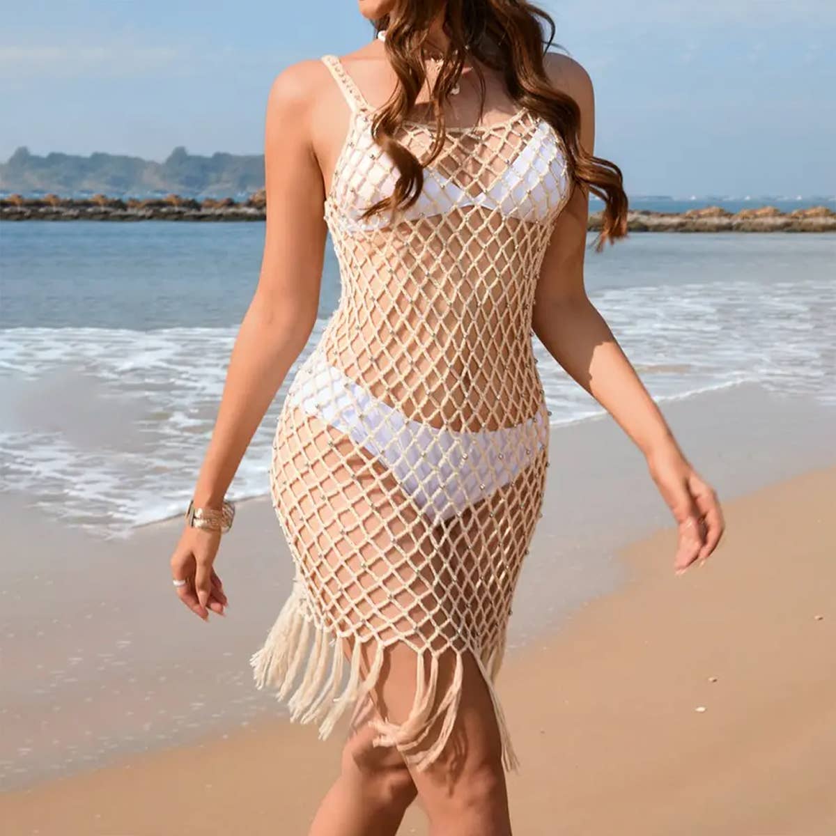 SEXY SOLID COLOR HAND HOOK FRINGE SCOOP SMOCK_CWDSD2831