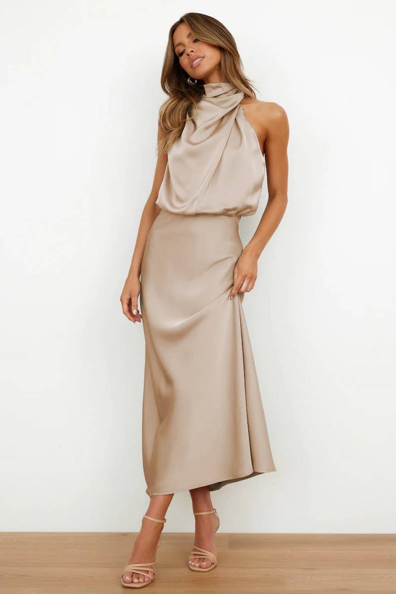 CWDMD6142_SPRING AND SUMMER HIGH-END SATIN SLEEVELESS DRESS