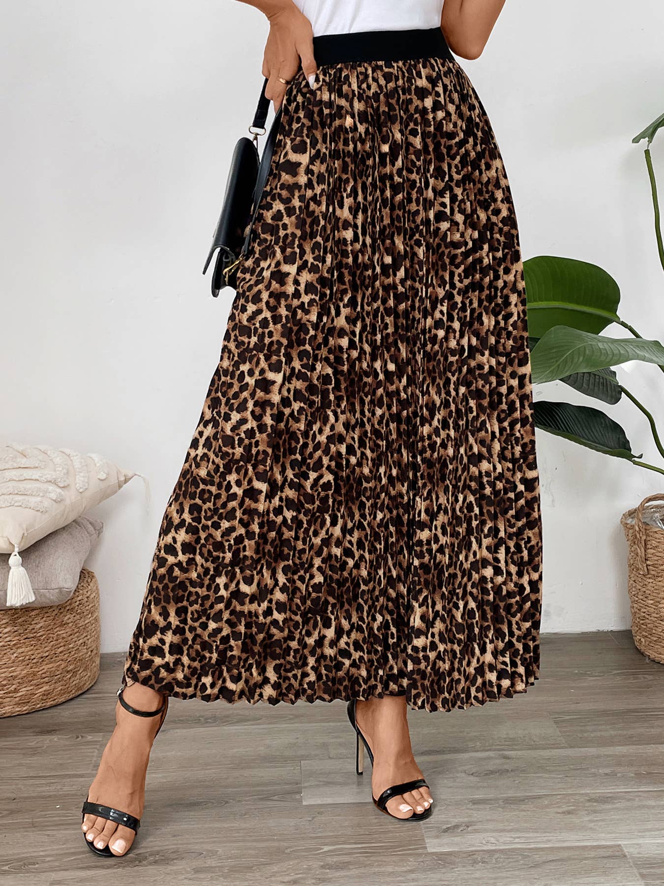 TEMPERAMENT COMMUTER LEOPARD PLEATED SKIRT