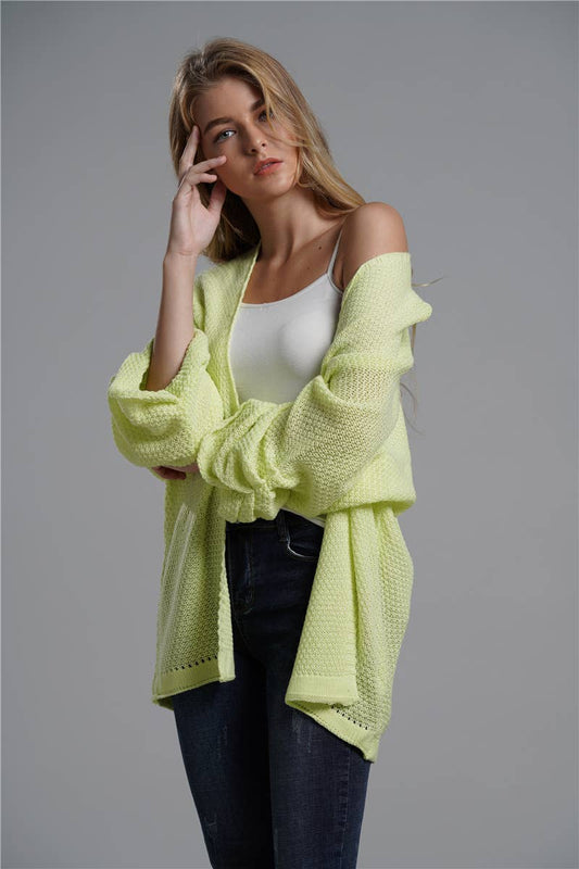 SOLID COLOR KNIT CARDIGAN SWEATER COAT