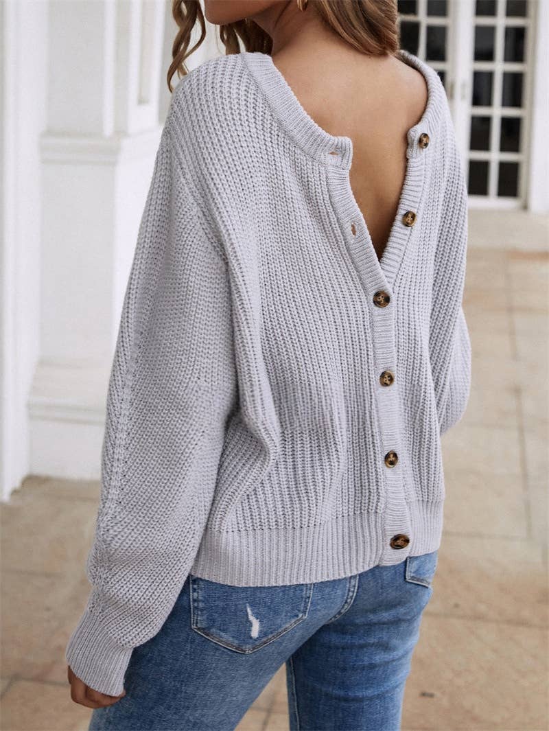 CWOSWL1398_Button Down V-neck Long Sleeve Sweater