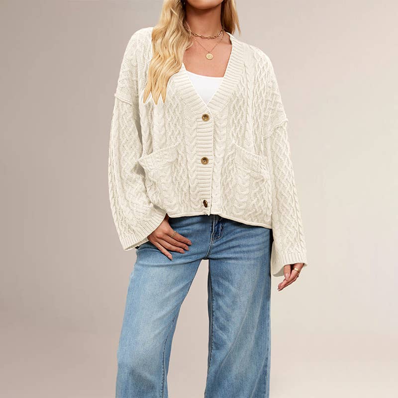 Twist loose pure color single-breasted cardigan