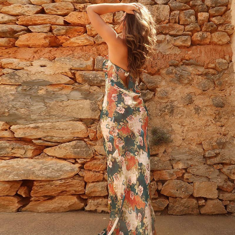 Sexy Vacation Halter Dress - Backless Maxi Dress