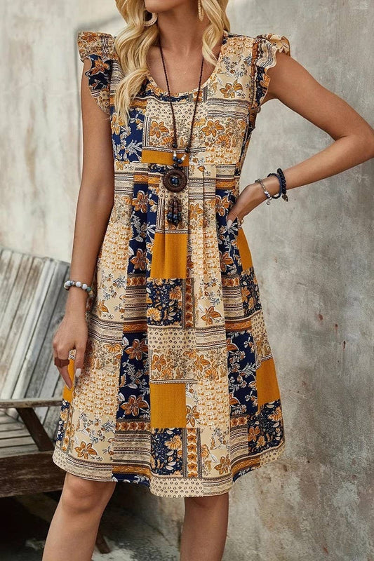 CWDSD8782_SUMMER SLEEVELESS PRINTED BOHEMIAN DRESS