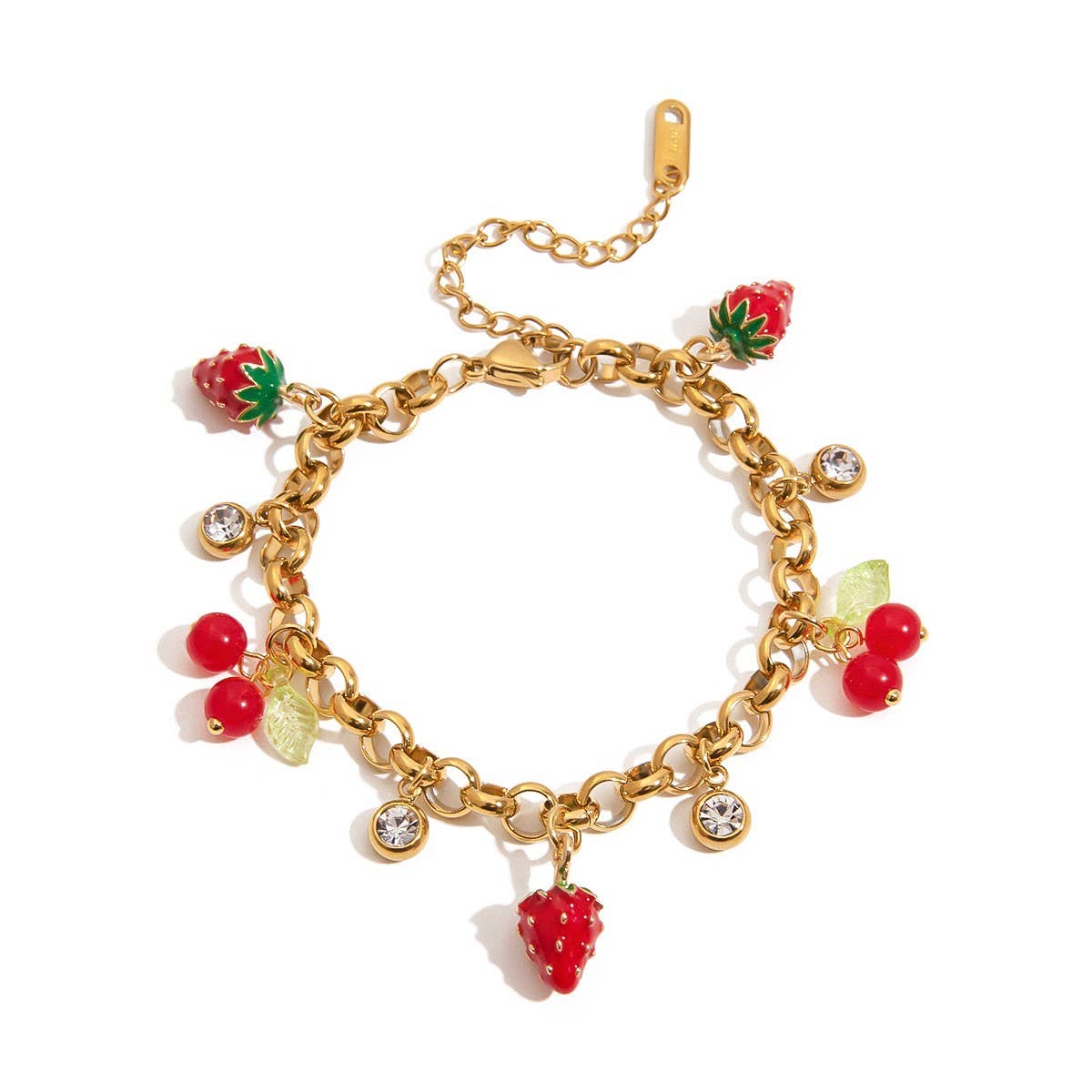 Luxury 18K Gold Strawberry Cherry Zircon Bracelet