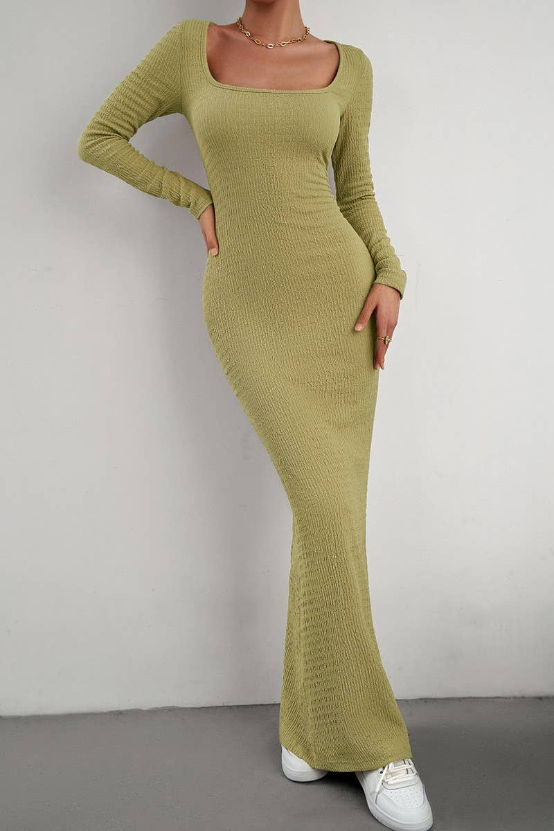 CWDMD4832_SLIM FIT SQUARE NECK LONG SLEEVE KNIT DRESS