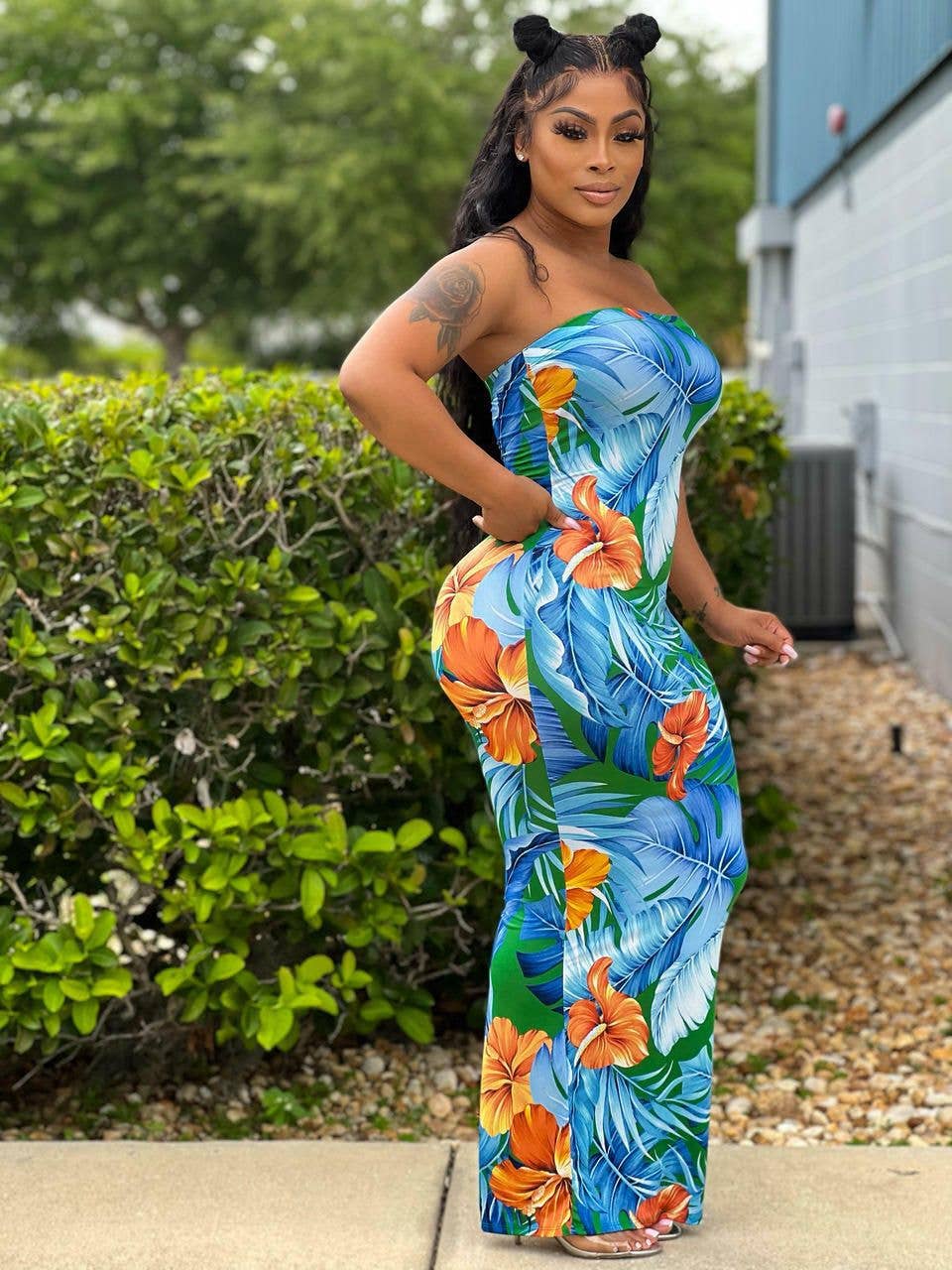 Sexy fashion print split breast wrap dress