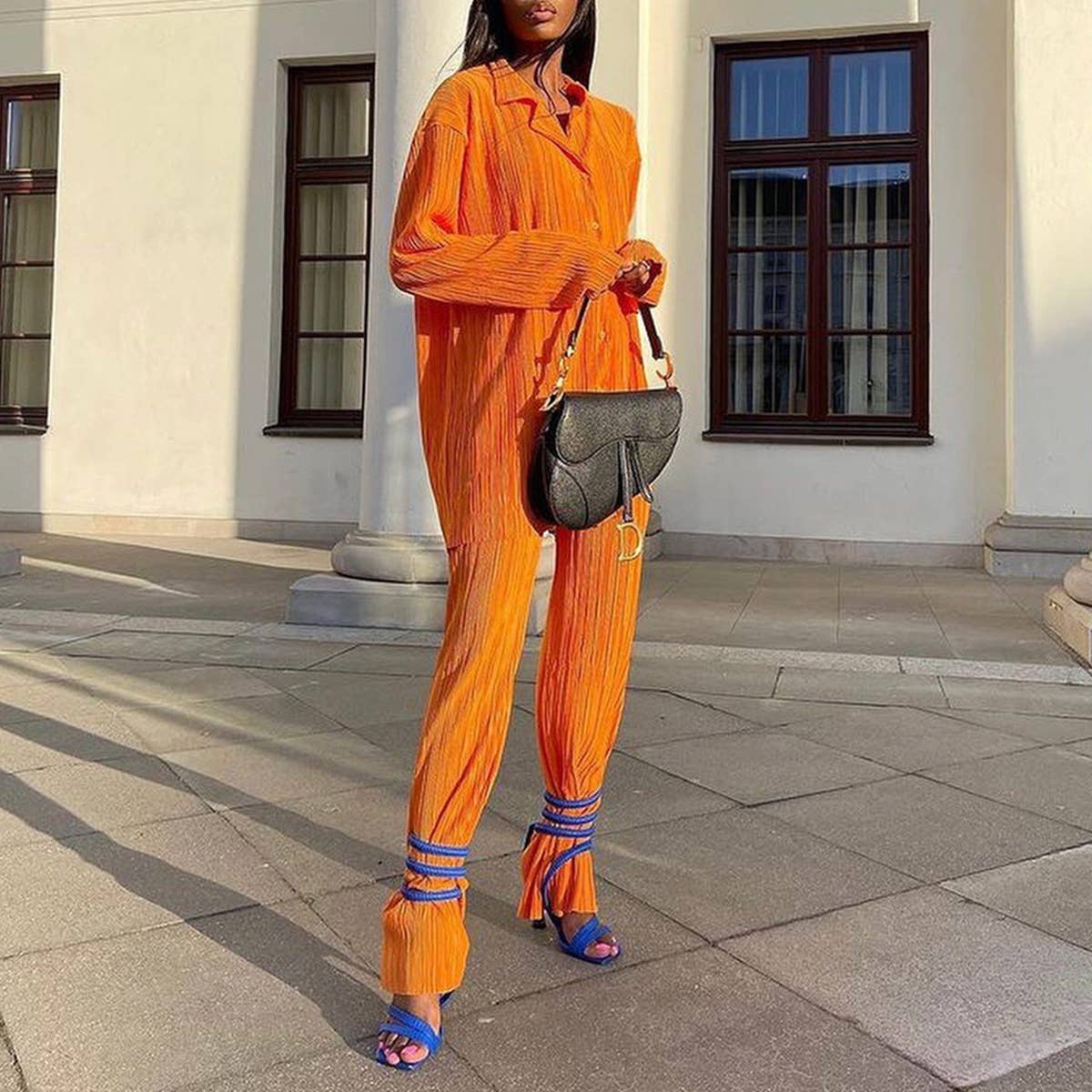 PLEATED DESIGN SHIRT TWO-PIECE SET