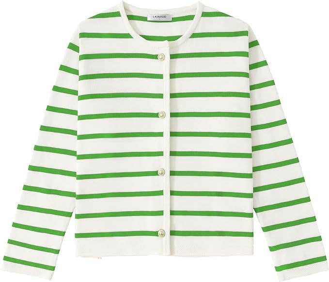 FASHION LONG-SLEEVED BUTTON-UP CREW-NECK CARDIGAN