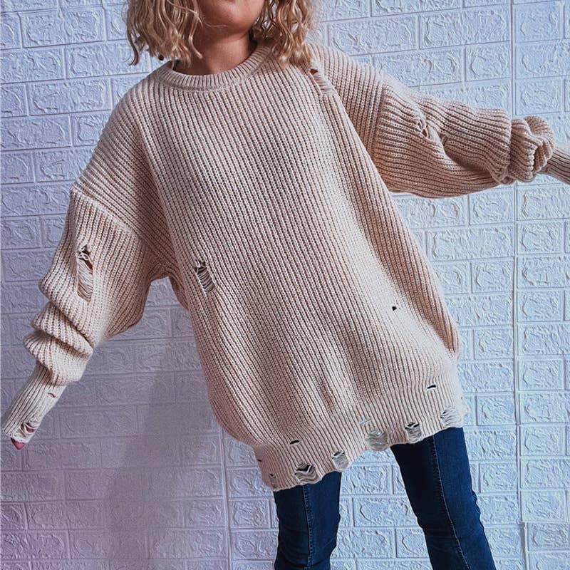 WOSWL1296_Crew Neck Pullover Casual Long Sleeve Sweater