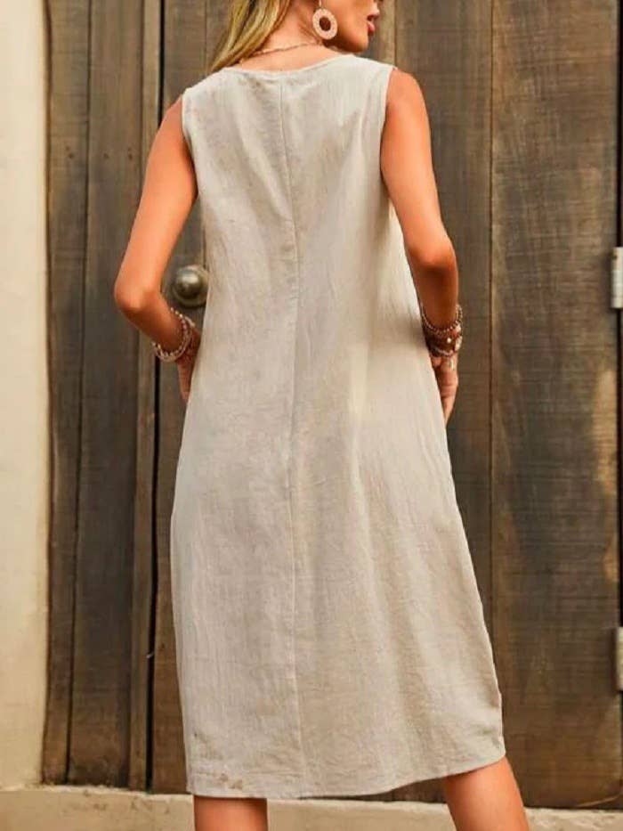 POCKET U-NECK SLEEVELESS CASUAL SIMPLE DRESS