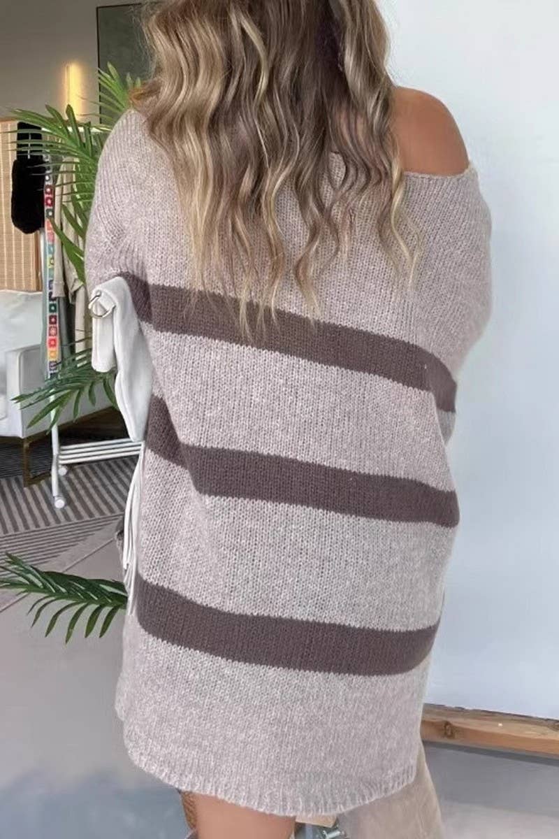 CWOSWL07674_ROUND NECK MID-LENGTH STRIPED SWEATER