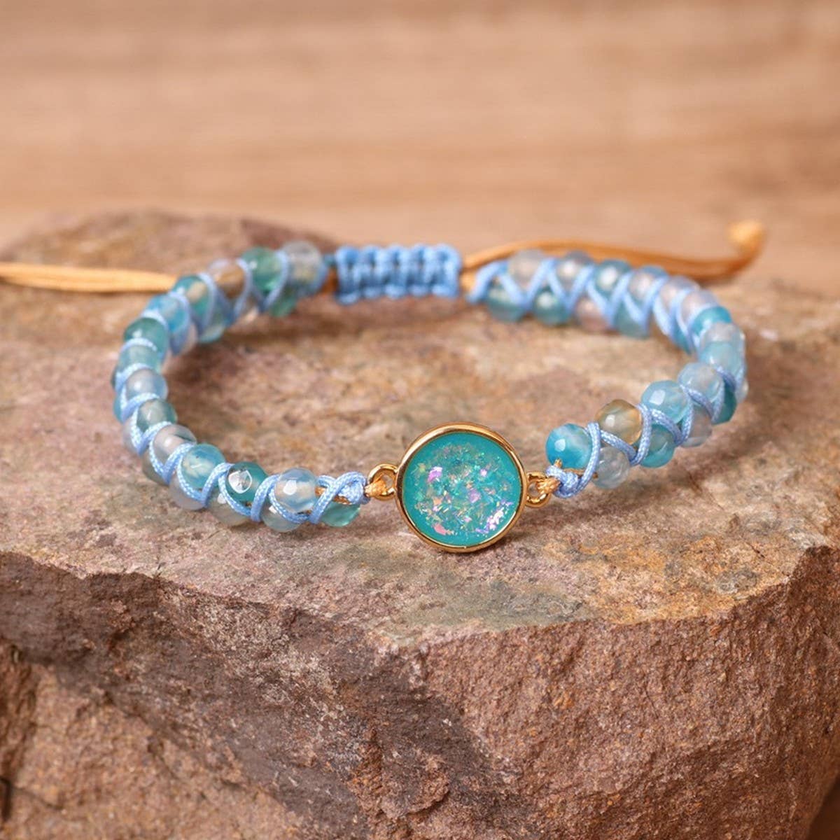 BLUE STONE BEAD, YOGA FRIENDSHIP WOVEN BRACELETS_CWAJE3936